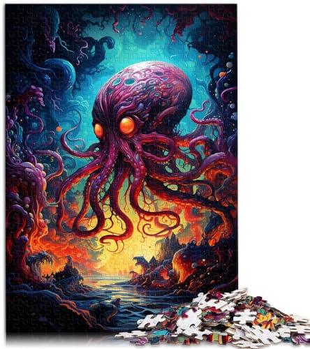 1000-teiliges Puzzle für Erwachsene, Bunter böser Oktopus, Geeignet für Erwachsene und Jugendliche ab 12 Jahren, Holzpuzzle, Lernspiel, Herausforderungsspielzeug, Größe: 50 x 75 cm