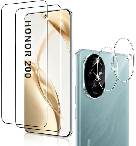 Holilo pour Honor 200 Verre Trempé + CaméRa ArrièRe Protecteur【2+2 Pièces】,9H Dureté aux Rayures RéSistant Verre Trempé Membrane, sans Bulles HD Protection DéCran CaméRa Film