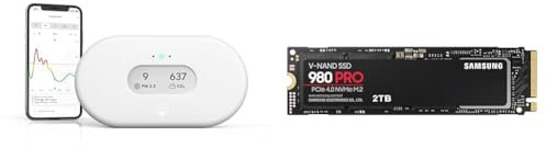 Airthings 2960 View Plus - Radon and Air Quality Monitor with PM 2.5, CO2, VOC & Samsung 980 PRO M.2 NVMe SSD (MZ-V8P2T0BW), 2 TB, PCIe 4.0, 7,000 MB/s Read, 5,000 MB/s Write