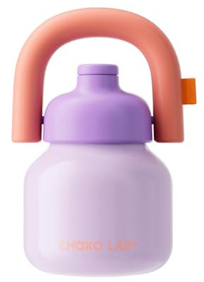CHAKO LAB Botella de agua con popote y asa de transporte, botella de acero inoxidable aislada al vacío de boca ancha, reutilizable, a prueba de fugas y sin BPA, 33 onzas (morado y naranja)