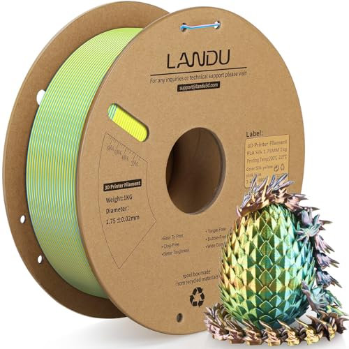 LANDU Silk PLA Filament Tricolor Silk PLA Filament 1,75mm 1kg 3D Drucker Filament 3 Color Silk Hochglänzende Oberfläche Maßgenauigkeit +/-0.02mm,Gelb Rosa Blau