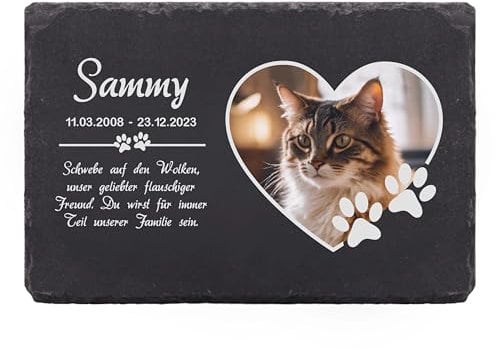 LAUBLUST Personalisierte Grabplatte mit Name & Foto als Grabschmuck für Hund, Katze & andere Haustiere - Pfoten, 3 Größen | Schieferplatte mit Gravur als Tiergrabstein Deko & Tiere Grabtafel