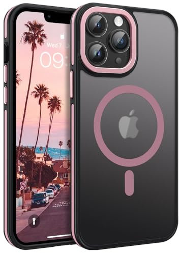 DOMAVER iPhone 13 Pro Max Coque à Magnétique pour iPhone 13 Pro Max Translucide Mate Case, Compatible avec MagSafe, Etui Antidérapante Housse Téléphone Fin, Rose