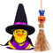Mwmoeen Auto Gummi Ente Ornamente Halloween Ente Auto Armaturenbrett Dekorationen mit Mini Hexenhut Besen Sonnenbrille Halskette Halloween Zubehör (B)