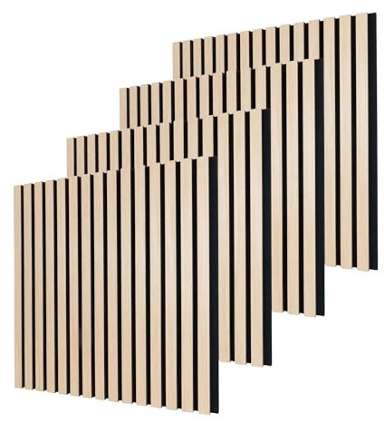 Dalsys Akustikpaneele 60x60cm, 4 Stück Eiche hell, Wandverkleidung Wanpaneele Holz, Lamellenwand mit Geräuschedämmung