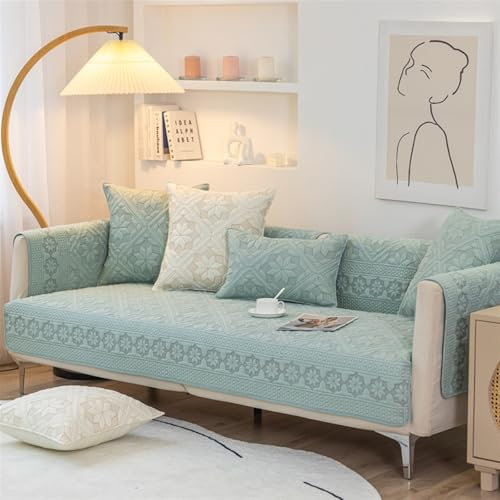 Wasserdichter Sofabezug mit elastischen Bändern, Couch-Schonbezug für Haustiere, Kinder, rutschfester Möbelschutz für Zweisitzer, L-Form, Sektionssofa, waschbar, Sofa-Überwürfe in Grün (70 x 90 cm)