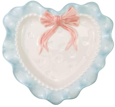 Bitray Schöner herzförmiger Dessertteller aus Keramik, gewellte Spitze, für Küche, Party, Dekoration (blau)