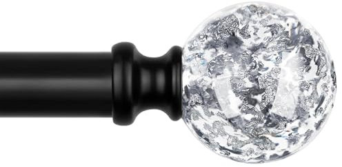 KAMANINA Gardinenstange Schwarz 80 to 148 CM, Dekorativ Ausziehbar Vorhangstange für Fenster, Gardinenstangen mit Durchsichtigen Round Bling Endstücke