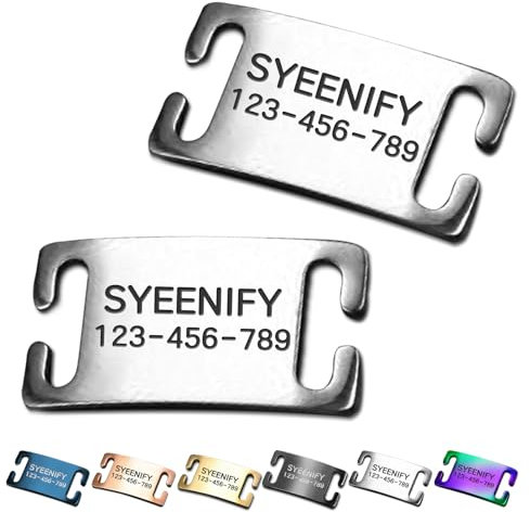 SYEENIFY Personalized ID Tags for Dog and Cat, Silent Slide On Pet ID Tags, Custom Engraved Dangle-Free Dog ID Tag for Collar, 4 Sizes Suitable for Your Current Collars (Silver)