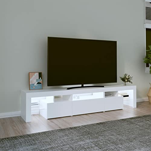 Gecheer Mobile,Porta TV,Moderno,con Luci LED,in Truciolato,Bianco,200x36,5x40 cm,Mobile Porta TV con Luci,Mobile Porta TV Soggiorno,Mobile Porta TV Soggiorno con LED