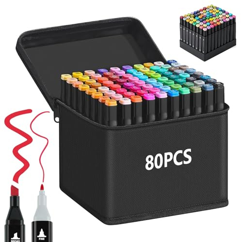 Camiki Art 80 Alkohol Marker Set, Alkoholmarker Stifte, Pinselspitze und Filzstifte, Schnelltrocknend alcohol marker für Manga, Design, Malerei, Zeichnen