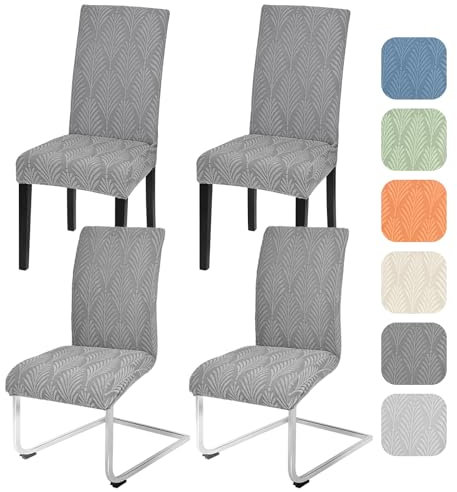 Alishomtll Stretch Stuhlhussen 4er/6er Set Stuhlbezug Universal für Schwingstühle Blatt Jacquard Esszimmerstühle Bezug Abnehmbare Stühle Schutz für Küche Bankett Hochzeit Party (Grau, 4pcs)