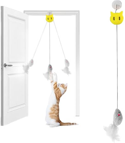 LBJFYHJN Giocattolo per gatti auto-occupazione, telaio per porta, topi grigi, topi realistici, gioco interattivo con coda di piume