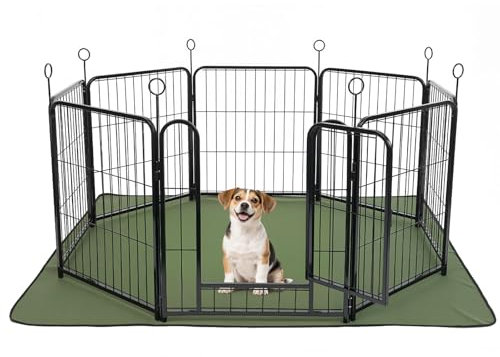 Lekesky Welpenauslauf 60cm Hoch, 8-Teilig Faltbar mit Wasserdichter Bodenmatte, Welpenlaufstall mit Tür, Hundelaufstall aus Metall, Laufstall Hund für Drinnen & Draußen (Schwarz)