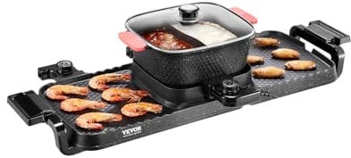 VEVOR Hot Pot 2300 W 2 in 1 elektrischer rauchfreier Grill abnehmbarer Shabu-Shabu-Topf mit Antihaft-Pfanne, separate doppelte Temperaturregelung, koreanischer Indoor BBQ Grill für 1–6 Personen