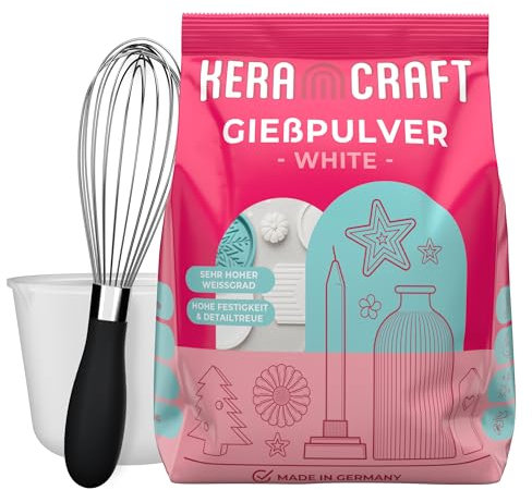 Keracraft Polvere di colata bianca da 4,5 kg con bicchiere in silicone da 1.000 ml e frusta – polvere in rilievo bianco per progetti creativi