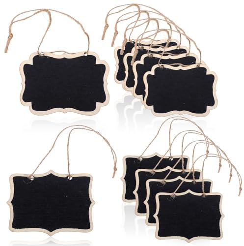 TIESOME 10 mini letreros de pizarra de madera, etiquetas reutilizables para decantador con alambre para colgar, etiquetas de mensaje personalizables para bodas, fiestas, botellas de vino, decoración