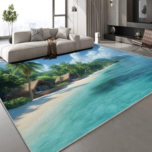 Flanell Teppich Wohnzimmer Meer Inseln Muster Flauschig Weich rutschfest Blauer Himmel Landschaft Teppiche Fußmatte Living Room Deko Schlafzimmer Flur Läufer Indoor Carpet Spielteppich 120x160 cm