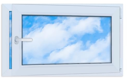 LORAC | Kunststofffenster weiß 1000x600mm, 100x60cm, PCV, DIN Rechts, kippbar & ausstellbar, 2-fach Verglasung, energiesparend – Fenster mit CE-Zertifikat für Keller und Wohnung