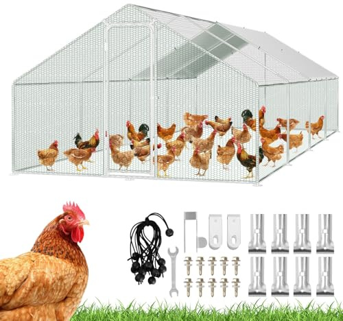 Eikuavons Hühnerstall Freilaufgehege, 3x8x2m mit Sicherheitsschloss und Wasserdichtes PE-Farbtuch, Schnell zu reinigen, Freigehege für Hühner,Vogelkäfig, Kleintiere & Pflanzen