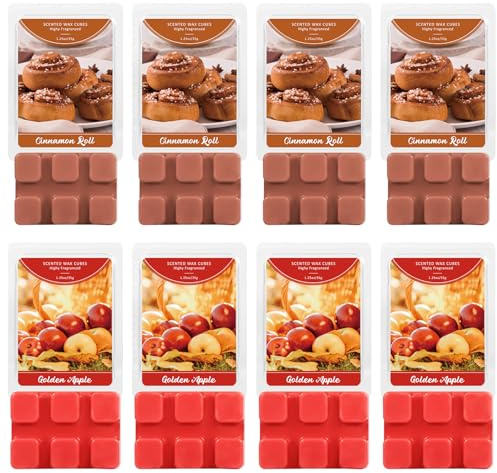 SCENTORINI Duftwachs für Duftlampe, Duftwachswürfel Zimtschnecke und Goldener Apfelduftwachs Duft, 8 Stück, Sojawachs Wax Melt, Raumdüfte Duftwachswürfel für Kerzen Wärmer