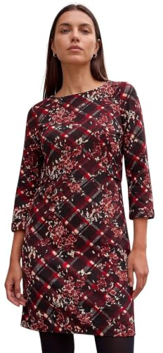Roman Women Shift Dress with Pockets - Ladies Autumn Winter Tunic 3/4 Length Sleeve Knee Length Smart Casual Office Work Cocktail Party Round Neckline Comfy Soft - Wine - Size 14