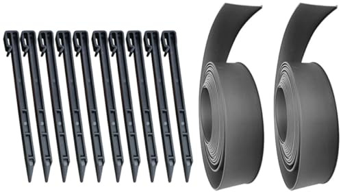 Sewroro Bordure de Jardin en Polyéthylène Noire 1 Mètre X 2 Rouleaux avec 10 Piquets de Fixation Bande Isolante L-Type pour Pelouse et Parterres Bordure Paysagère Résistante et Facile à