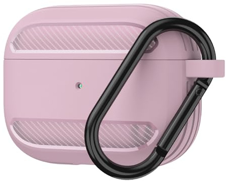 Techsuit für AirPods 3 Carbon Silikon Hülle mit Premium Textur Design, LED Ausschnitt, Stoßfester Schutz, Kabelloses Laden Kompatibel, Sicherer Verschluss, Weiche Haptik, Rosa