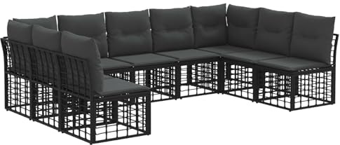 vidaXL Outdoor-Sofagarnitur Schwarz Polyester, Modulares Sofaset, modernes Garten-Sektionsmöbel, stylische Outdoor-Einrichtung, wetterfest und bequem