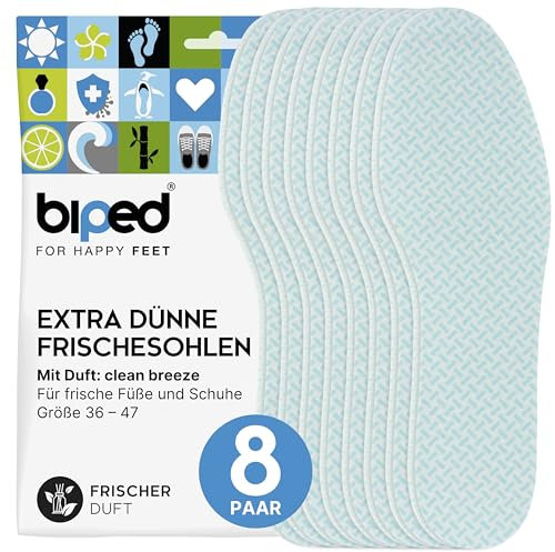 biped FRESH! 8 Paar Frischesohlen clean breeze - Einlegesohlen mit frischem Duft - Extra dünn, auch für enge Schuhe und zum barfuß Tragen geeignet - Schuheinlagen gegen Fußgeruch z1019(36-37)