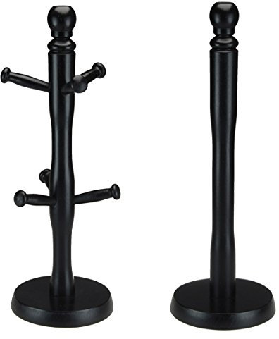 Apollo Beech Mug Tree and Kitchen Roll Holder Black