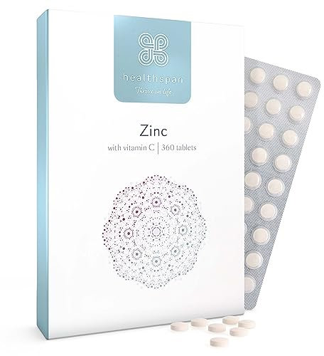 Healthspan Zink mit Vitamin C | Immungesundheit | 15 mg Zink und 80 mg Vitamin C pro Tablette | Leicht resorbierbar | Einnahme einmal täglich | Einfach zu schlucken | Vegan | 360 Tabletten