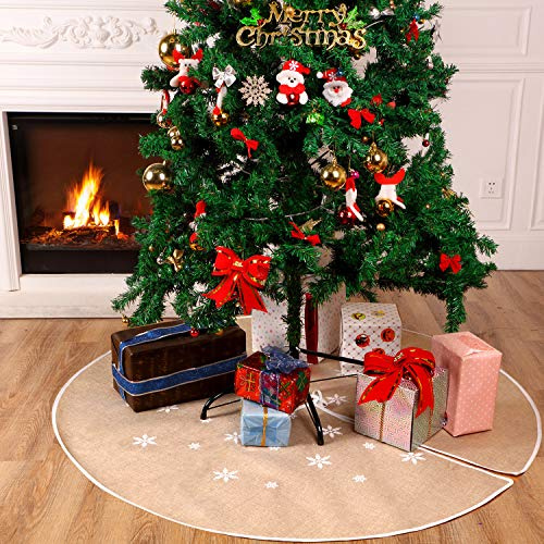 Gonna Albero di Natale Fiocco di Neve Bianco Stampato Tela Albero Gonna Copertura di Base Albero per Natale Natalizie Vacanza Decorazioni (120 cm)