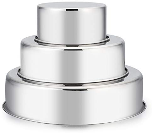 E-far Kuchenformen-Set 3 Stück (10,2 cm/15,2 cm/20,3 cm), Edelstahl, kleine runde Schicht, Kuchenbackformen, perfekt für Etagen-Smash-Kuchen, ungiftig und gesund, spiegelnd, spülmaschinenfest