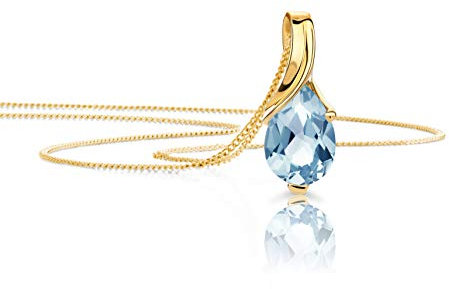 OROVI – Tropfen Halskette aus 9 Karat (375) Gelbgold mit Topas (0.87 ct) – filigrane Gold Kette Damen mit blauem Edelstein Anhänger in Tropfenform – Goldkette allergenfrei & handgemacht (45 cm)
