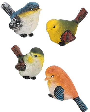 Regun Harz Vögel Tierfigur, 4 Stück Mini Deko Vögel zur Gartendekoration, Vogelfiguren Dekoration Rasen Garten Hof Ornamente