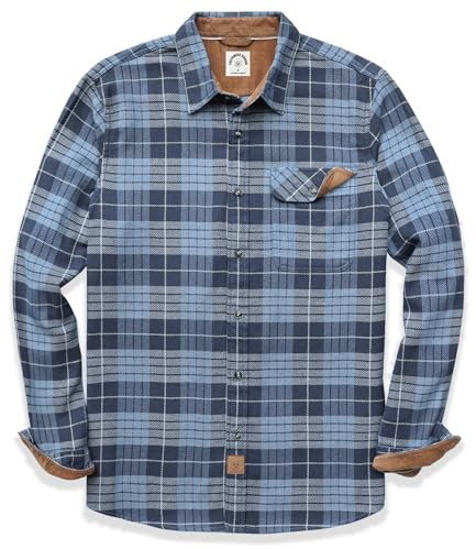 Dubinik® Mens Flannel Shirts Long Sleeve Flannel Shirt for Men Casual Button Down Brushed 100% Cotton Shirt Dusty Blue