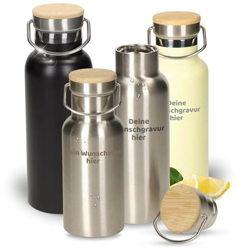 Edelstahl Trinkflasche personalisiert - BPA-freie Wasserflasche 350ml für Kinder & Erwachsene - Doppelwandig für Kalt- & Heißgetränke - Isolierflasche ideal für Sport, Schule & unterwegs (silber)