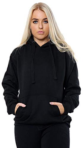 NY Deluxe Edition Damen Oversize Casual Pullover Kapuzen Tasche Lose Langarm Kapuzenpullover Sweatshirt Gr. L, Schwarz