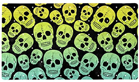 Tapis de bain antidérapant imprimé têtes de mort avec ventouses et trous de drainage 39,9 x 70,9 cm