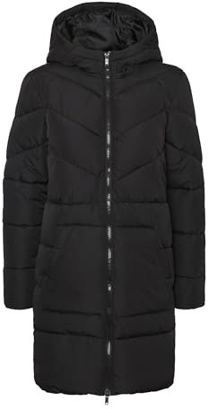 Noisy May Damen Lange Puffer Jacke | Warmer Stepp Wintermantel mit Kapuze | Wattierter Blouson NMDALCON, Farben:Schwarz, Größe:34
