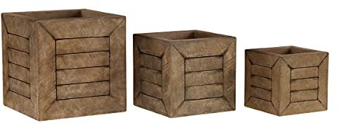 Pure Garden Pflanzgefäß-Set, quadratisch, aus Faser, 3-teilig, Verschiedene Höhe, rustikale Holzoptik, Töpfe mit Drainagelöchern für Kräuter, Pflanzen oder Blumen (braun)