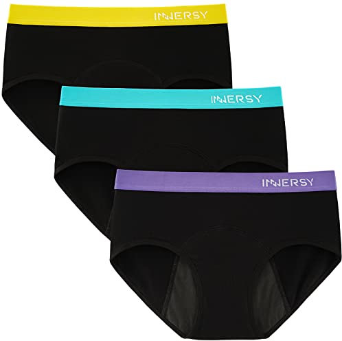 INNERSY Culotte Menstruelle Noire Femme Slip Regles Coton Shorty Hygiénique Lavable Lot de 3 (3XL, 3 Noir)