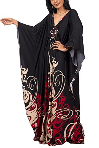YouKD Vestido de verano floral suelto caftán bohemio playa bikini vestido de talla grande para mujer