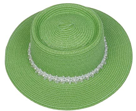 Xiang Ru Chapeau de Paille Eté Femme Panama Plage Décor avec Ruban de Perles Voyage Vacances Elégant Vert