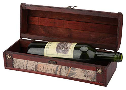 Holz-Weinflaschen-Box mit Antik-Finish, Antik-Holz-Deko-Wein-Box mit Deckel und Griff, Rotwein-Champagner-Einzelflaschen-Verpackungs-Aufbewahrungsbox