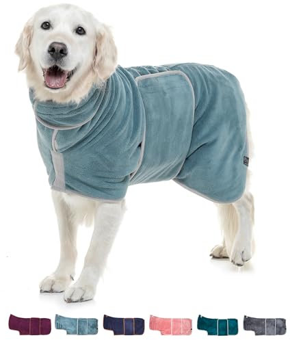 Lucky Paws® Hundebademantel – doppellagiger, Ultra-absorbierender & luxuriös weicher Bademantel Hund – Hunde in Minuten trocknen – Hundehandtuch & Hunde Bademantel in 1 (XL, Petrolblau)
