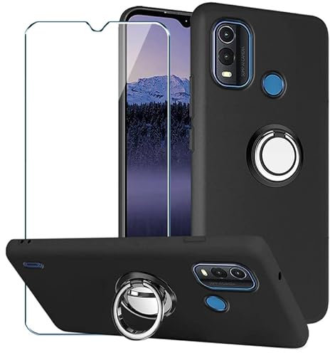 Xiangyun Handyhülle für Nokia G11 Plus Hülle + Gehärtetem Glas Filmschutz Schutzfolien + Handy Ring - Silikon Soft Schwarz Fall TPU Leichte Protection Case Cover (6.52)