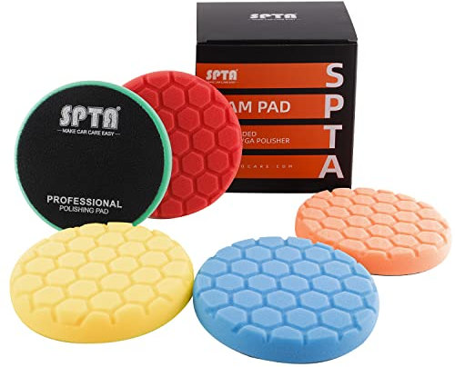 SPTA 180mm Polierpad Hex-Logic Polierschwämme Wachs Schwämme Auto Polierschwamm Polierpad Polieren Pad Schwamm Polierschaum Set für Exzenter Poliermaschine Schleifmaschine
