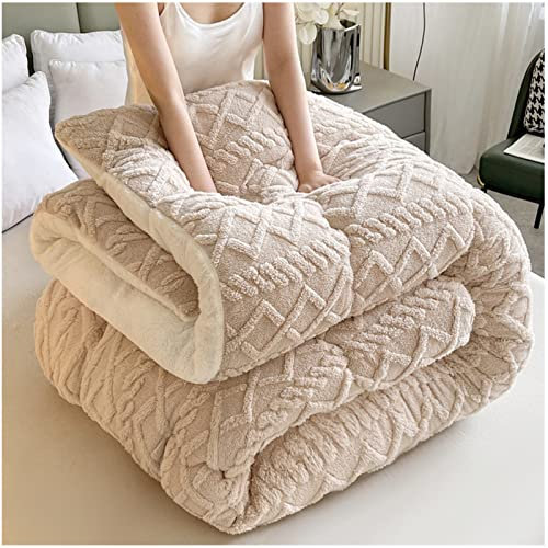 FFFF & OLFEH Winterdecke, Dicker Kaschmirstoff Winterdecke, superweicher Flanell + Kaschmirstoff, dickere und wärmere Geschenksteppdecke (Beige,180×220CM-3.5kg)